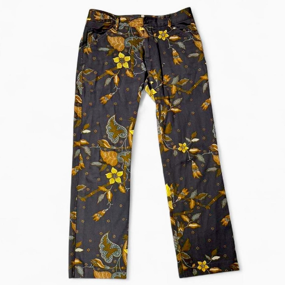 Dolce & Gabbana Black Floral Straight-Leg Pants with Yellow Accents